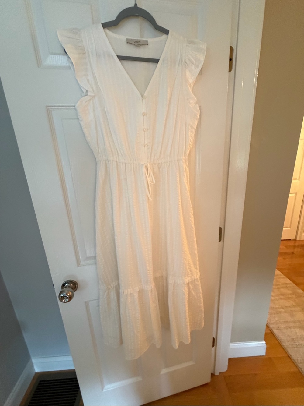 Loft White Midi Dress Flutter Sleeve Dress